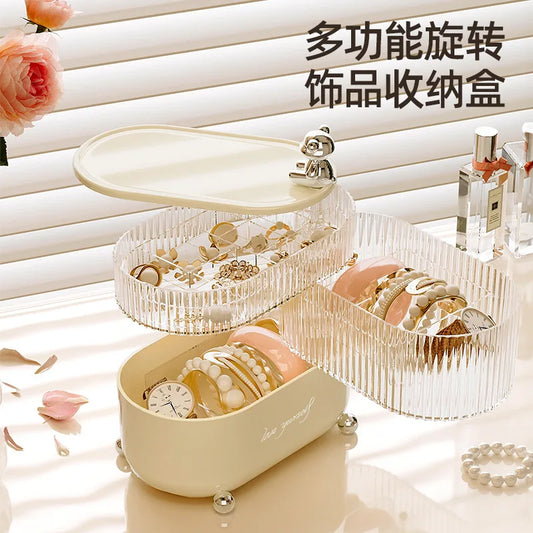 Desktop storage box Light luxury home and daily necessities Jewelry sundries Dust-proof Rotating cosmetics storage