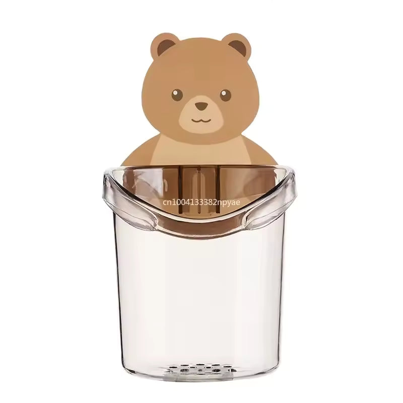 Bathroom Bear Hug Toothbrush Cup Toothpaste Storage Rack Bathroom Perforation-free Wall-mounted Drain Bear Storage Cups  teddy bear