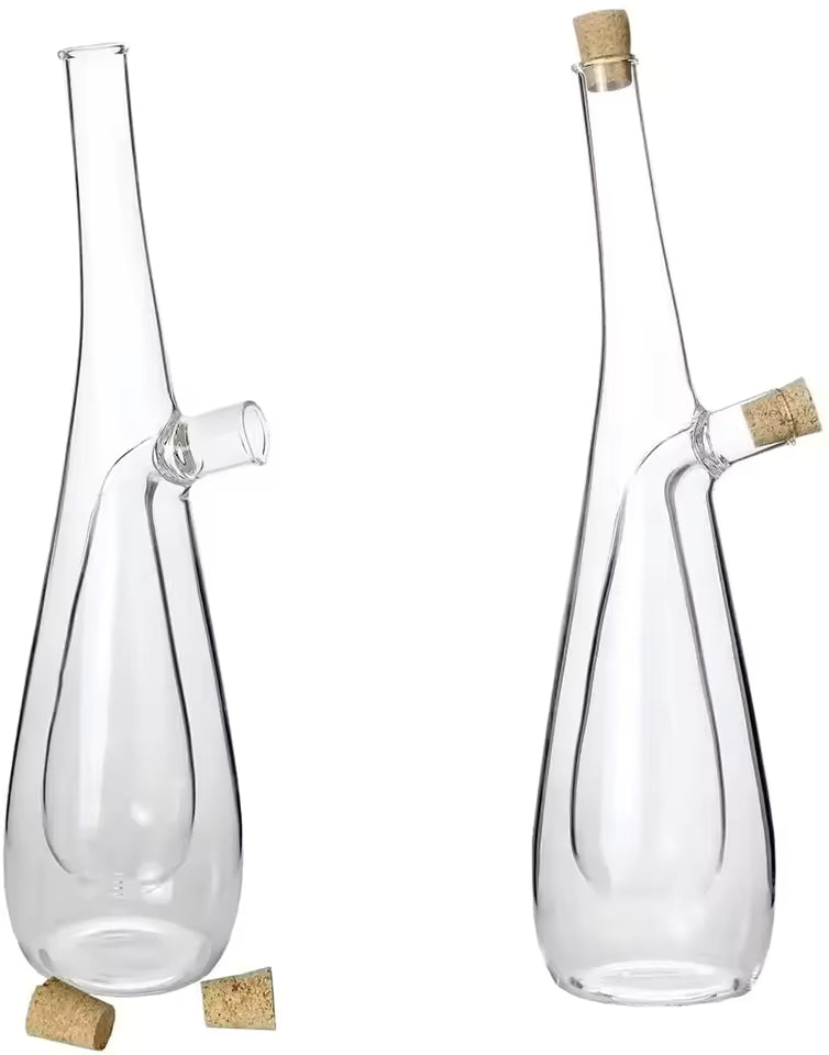 2 In 1 Double Layer Glass Olive Oil Bottle with Stoppers Double Pourer Spout Stoppers Oil Cruet Jar Oil And Vinegar Dispenser