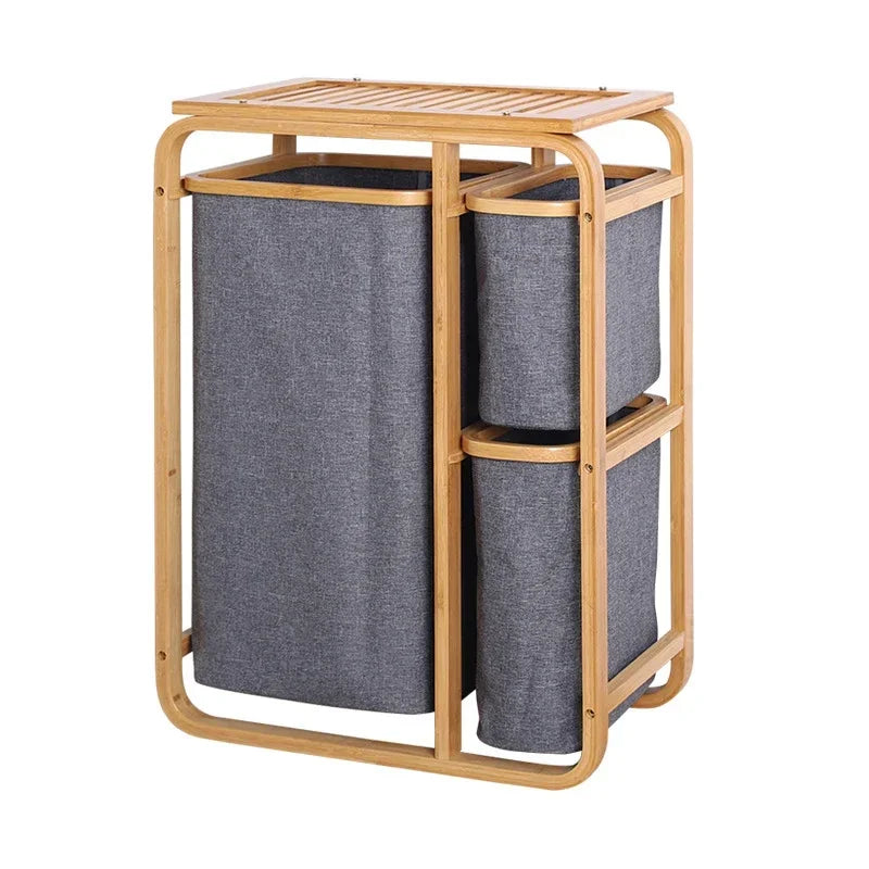 Bamboo Laundry Basket with 3 Collapsible Pull-Out Bags Storage Organizer Laundry Hamper for Bedroom Bathroom Laundry Room