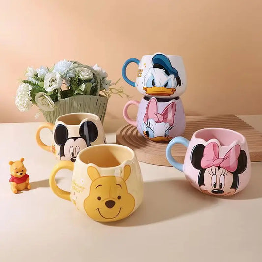 Mickey Mouse Minnie Donald Cute Cartoon Coffee Mugs Set 450ml Kids Water Cup with Handle Creative Collectible Disney Characters