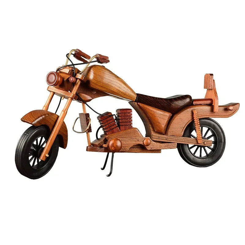 Retro Wooden Motorcycle Model Car Doll Ornaments Wooden Handmade Home Office Decoration Crafts Children's Birthday Gifts