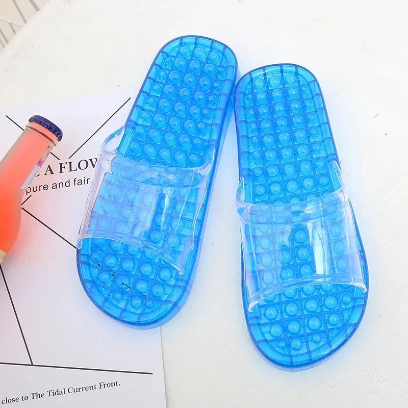 Bathroom Slippers For Men And Women Home Use Non-Slip Hollow Out Draining Shoe Bottom Massage Couple Soft Crystal Slippers Whole