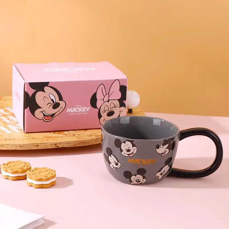 Disney Ceramic Cup Cute Minnie Mickey Large Handle Anti-Slip Mug Children's Household Water Cup Friends Gift
