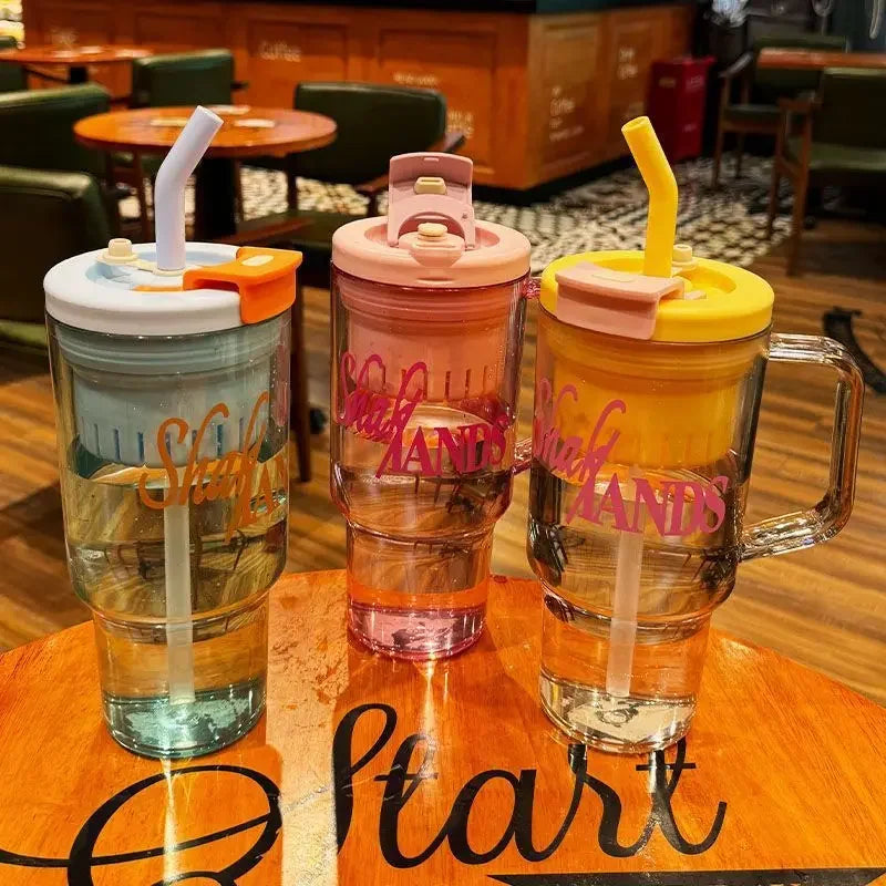 Summer New Large Capacity Fresh Water Bottle High Aesthetic Dual Drink Straw Cup Men's Women's Simple Style Student Water Cup