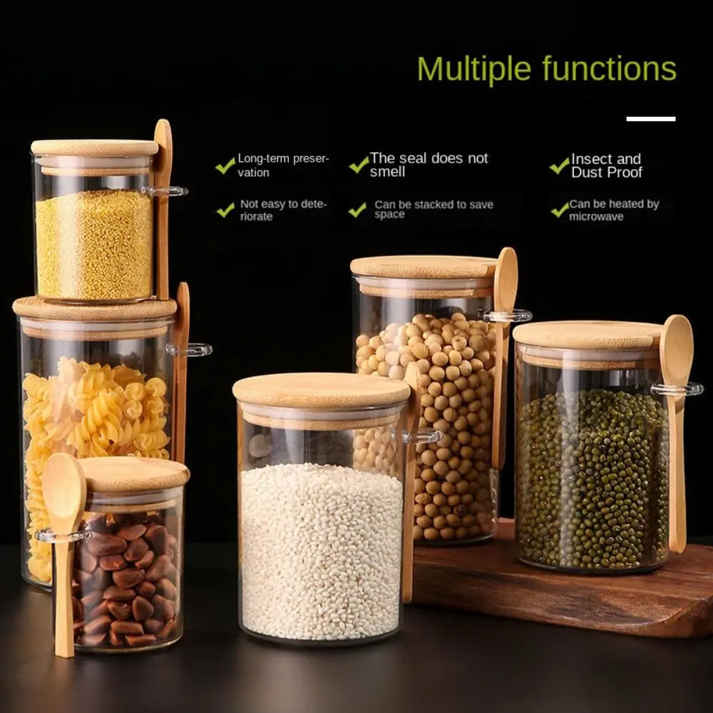 200/550/700ML Sealed Can Transparent With Lids And Spoons Spice Jars Moisture Proof Airtight Snack Candy Storage Tank Kitchen