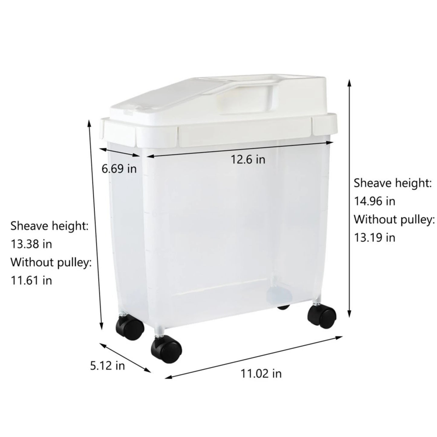 Airtight 20 lbs Rice Storage Container with Wheels, Measuring Cup - Ideal for Rice Flour Cereal Pet Food