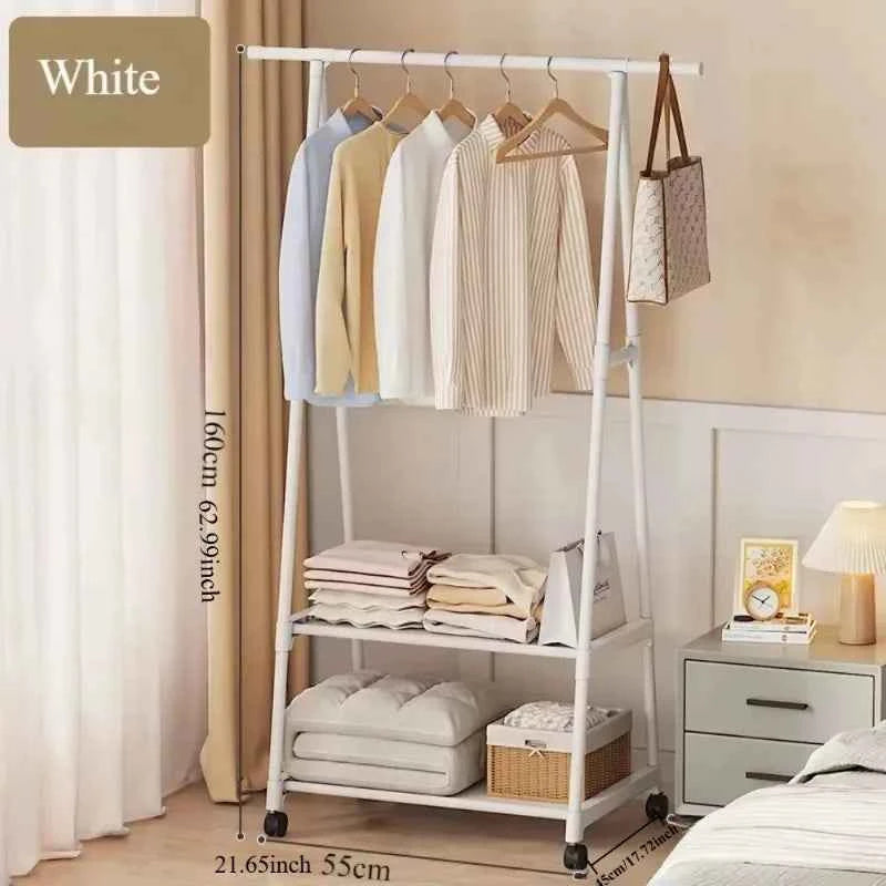 Household Simple Hanging Clothes Rack Bedroom Mobile Clothes Hanger With Wheel Simple Portable Floor Triangle Hangers Shelves