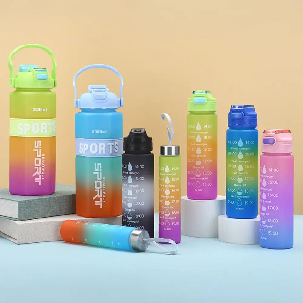 Three Piece Set Sports Water Bottle Set Large Capacity Hexagon Leak Proof Colorful Cup Portable Frosted Fitness Sports Kettle