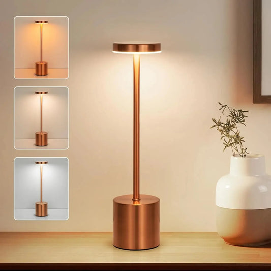 3 Colors Rechargeable Alloy Cordless LED Table Lamp Touch Switch Night Light Nordic Style Home Bar Restaurant Ambiance Desk Lamp