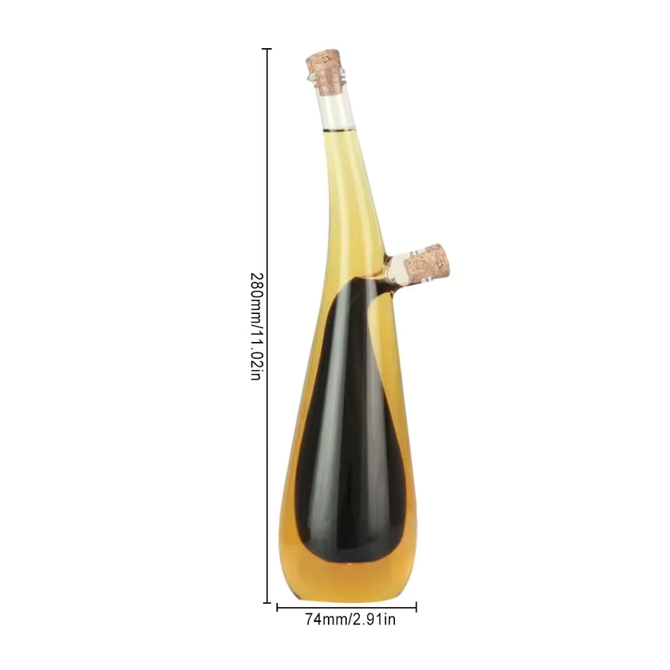 2 In 1 Double Layer Glass Olive Oil Bottle with Stoppers Double Pourer Spout Stoppers Oil Cruet Jar Oil And Vinegar Dispenser