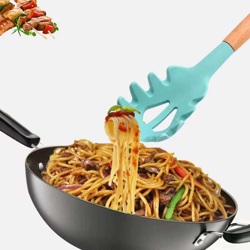 Silicone Noodle Scoop Spaghetti Grab Spoon Pasta Fork Noodle Serving Strainer Noodle Slot Kitchen Claw Spoon Spoon Steel