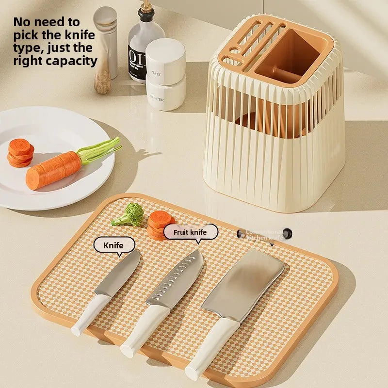 Multi-Functional Rotating Knife Rack Kitchen Utensil Storage Box Chopsticks Holder Drain Grid Home Use Kitchen Storage Shelf