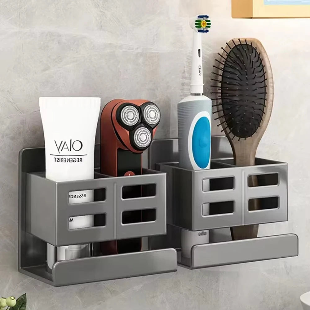 Bathroom Shelf Hole-free Multifunctional Washbasin Storage Tube Toothbrush Razor Storage Rack Wall-mounted Bathroom Supplies