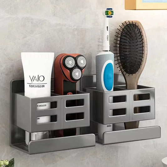 Bathroom Shelf Hole-free Multifunctional Washbasin Storage Tube Toothbrush Razor Storage Rack Wall-mounted Bathroom Supplies