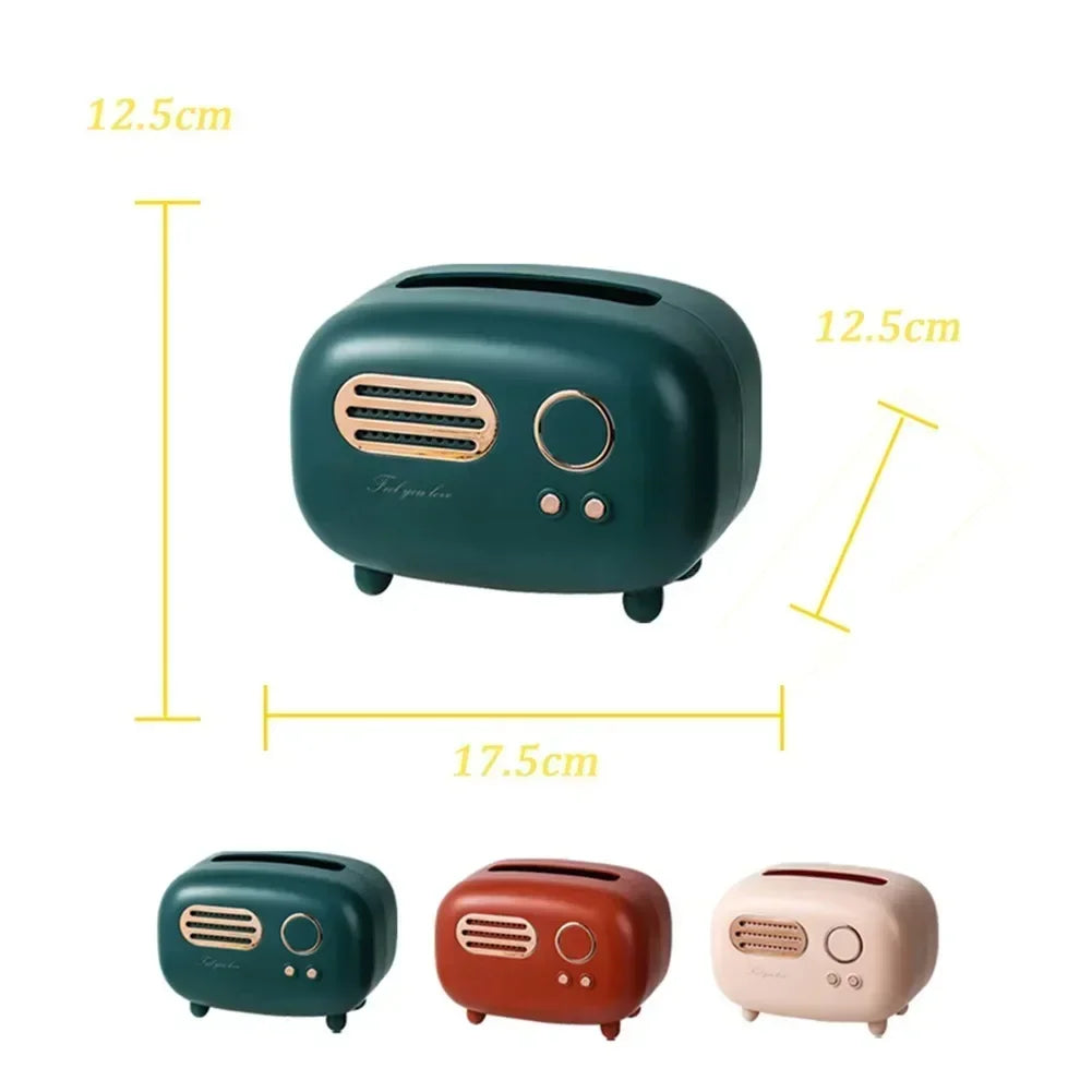 3 Colors Radio Model Tissue Box Holder Square For Home Desktop Decor Tv Tissue Box Case Storage Organizer
