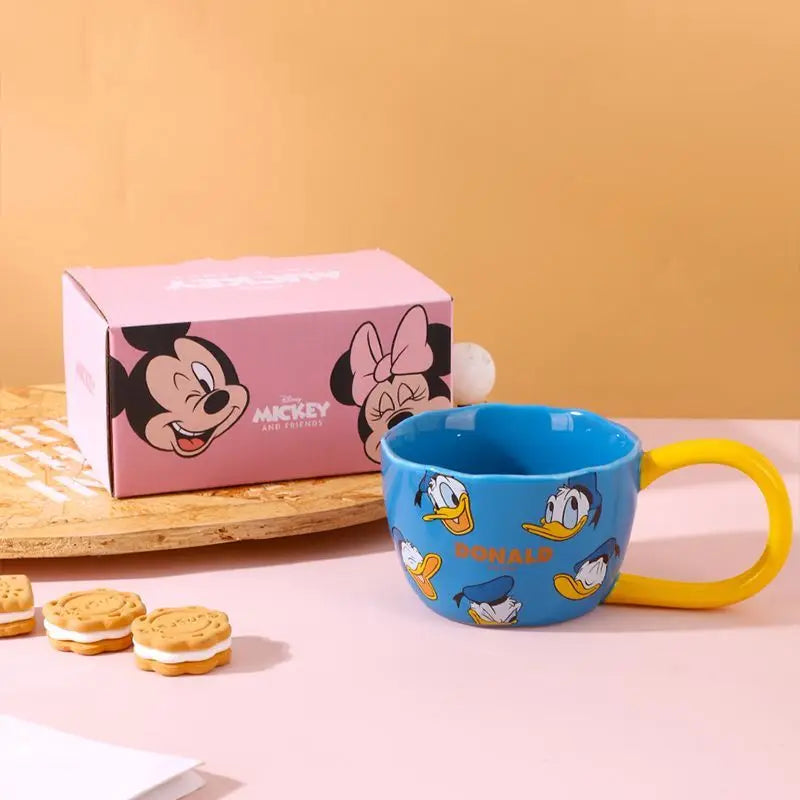 Disney Ceramic Cup Cute Minnie Mickey Large Handle Anti-Slip Mug Children's Household Water Cup Friends Gift