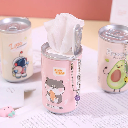 1box Canned Wet Wipes Portable Children Barreled Cans 30 Sheets Cleaning Cloths Creative Cartoon Chain Cute Small Bell