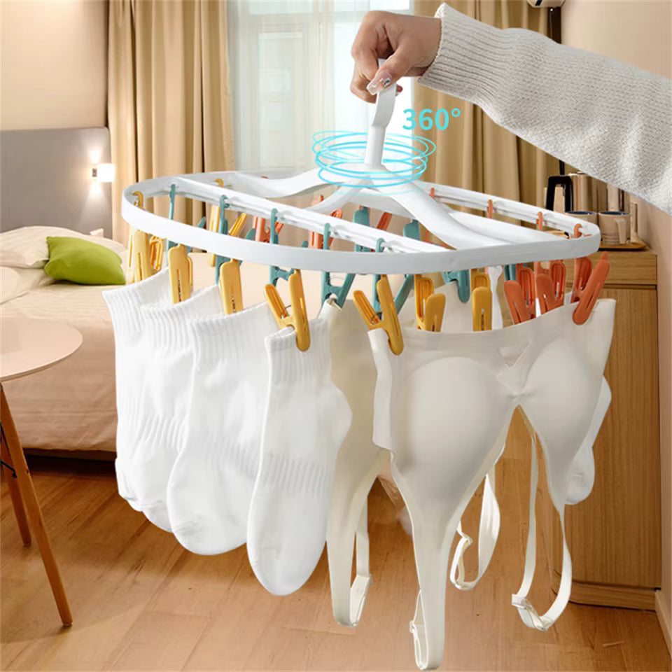6/12 Clips Folding Clothes Dryer Hanger Windproof Socks Underwear Drying Rack Household Children Adults Storage Laundry Rack