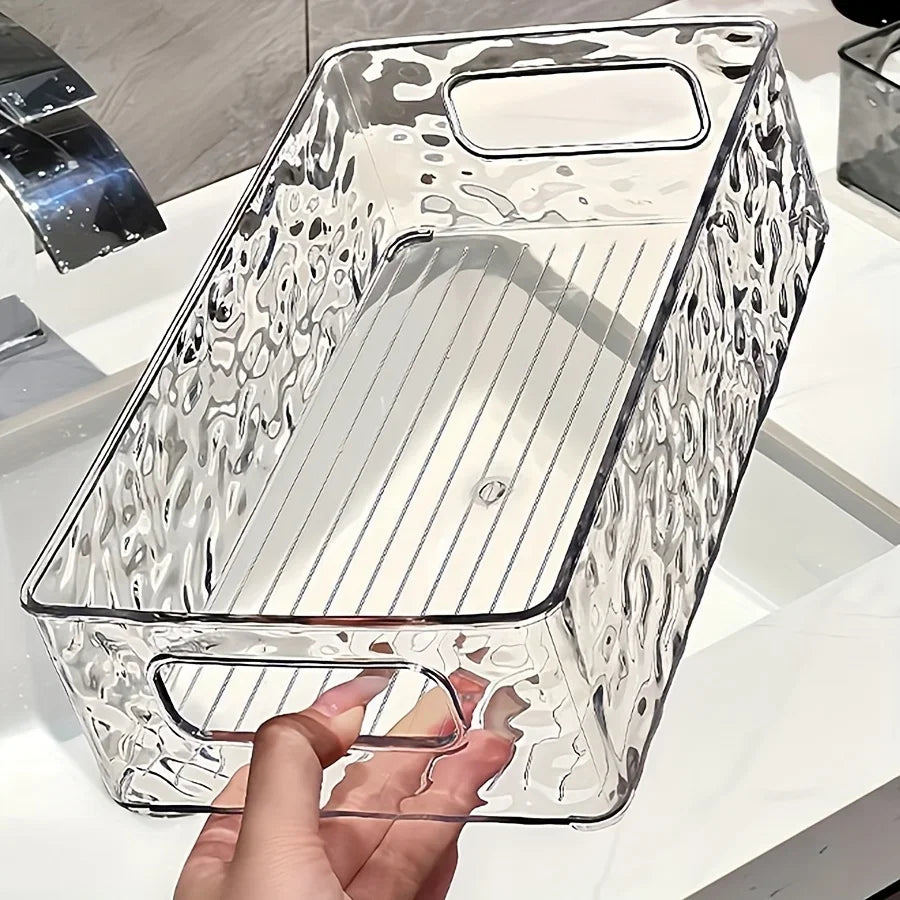 Glacier Patterned Cosmetics Storage Box, Light Luxury and High Beauty Bathroom Desktop Organizer Box, Plastic Storage Basket