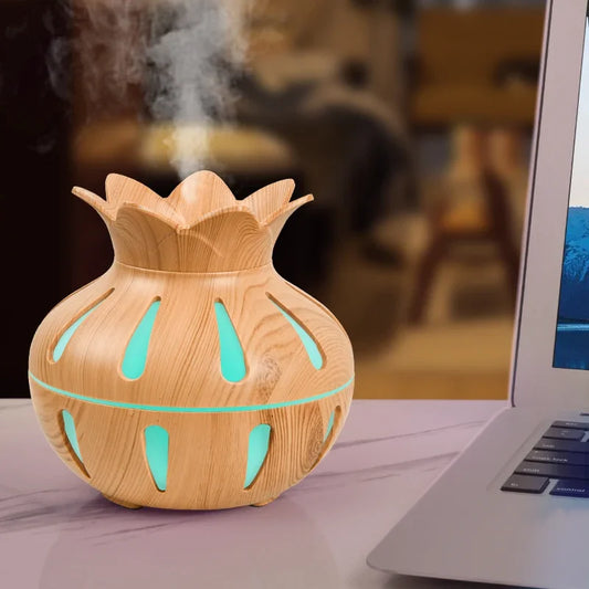 New Vintage Elegant Creative Wood Grain Flower Humidifier USB Mini Silent Home Office Desktop Colorful Wisp Empty Aroma Diffuser