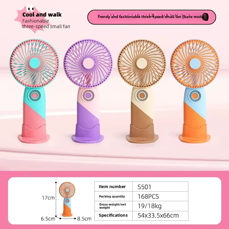Portable Mini Handheld USB Fan 2025 New Trend Cute Cartoon Design Three Speed Adjustable Student Electric Fan Compact Size