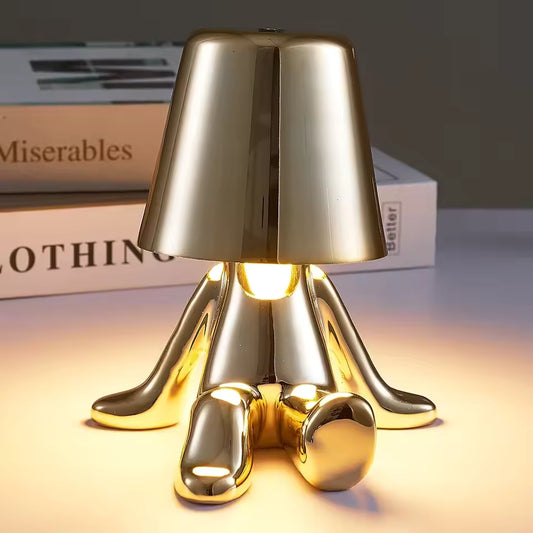 Nordic Chrome Little Golden Man Table Lamp Living Room Bedroom Bedside Children's Room Night Lights Net Red Creative Desk Lamps
