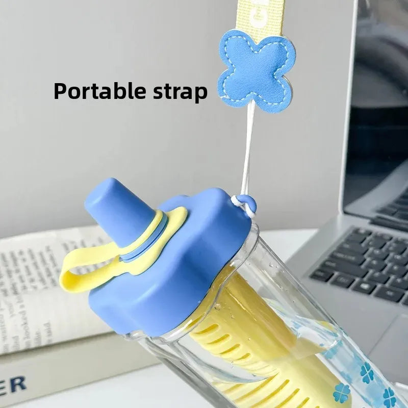 Large Capacity Portable Plastic Straw Cup for Afternoon Tea Flower Tea Women's Style Color Collision Tea Water Separation Cup