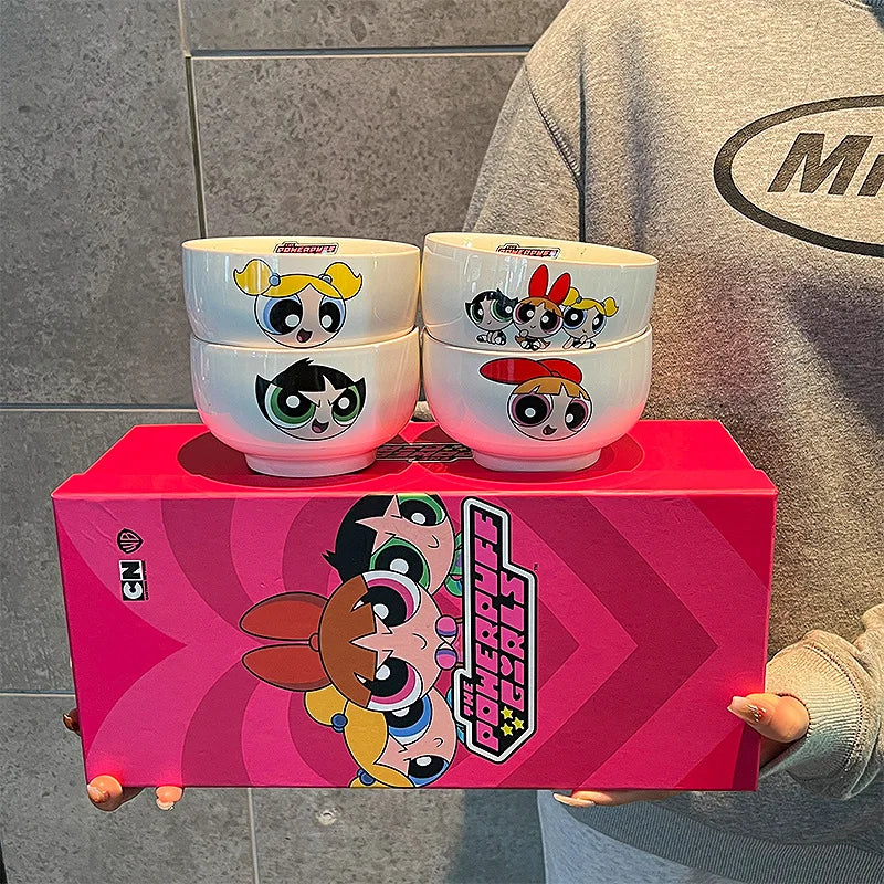 New The Powerpuff Girls Ceramic Bowl Cute Tableware Set Cartoon Pattern Rice Bowl Home Gift Box Set With Handheld Gift