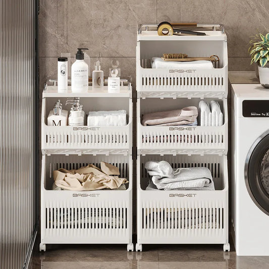 Dirty clothes basket Bathroom Multi-layer rack Clothes storage basket with wheels Bathroom Household dirty clothes basket