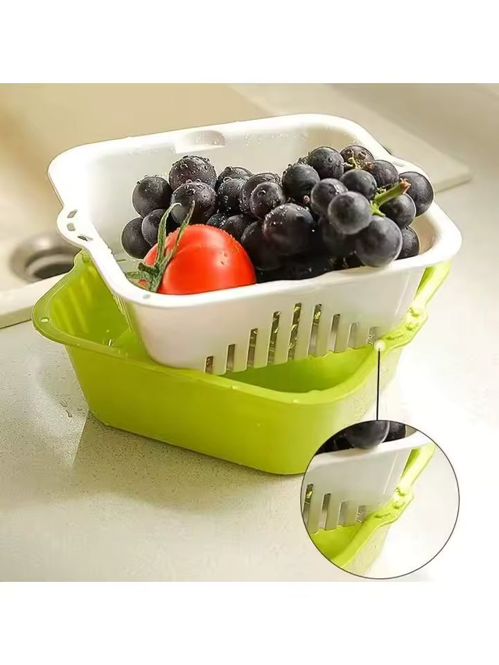 1 pc Double-layer vegetable wash basket for kitchen sink; water strainer for washing vegetables and fruits Kitchen drain basket