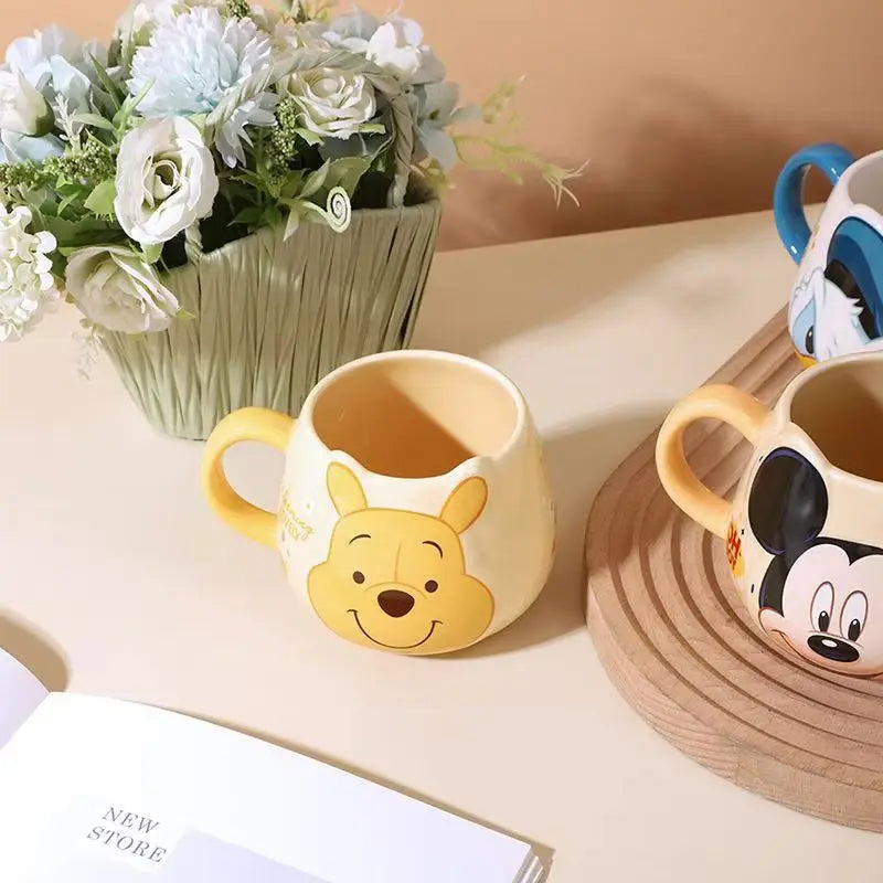 Mickey Mouse Minnie Donald Cute Cartoon Coffee Mugs Set 450ml Kids Water Cup with Handle Creative Collectible Disney Characters