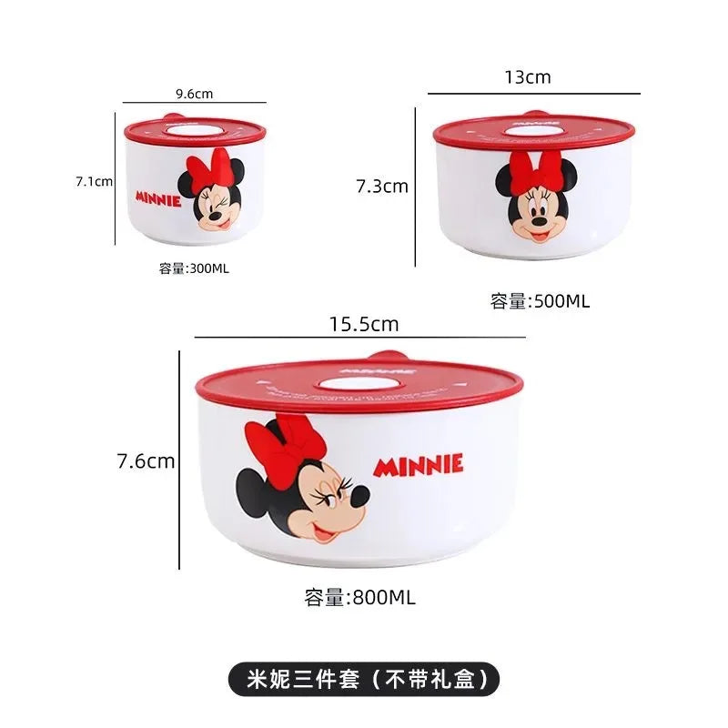Minnie Lunch Box 3 Piece Set Mickey Bento Box Cartoon Ceramic Lunch Box Fresh Keeping Bowl Microwave Available Christmas Gift