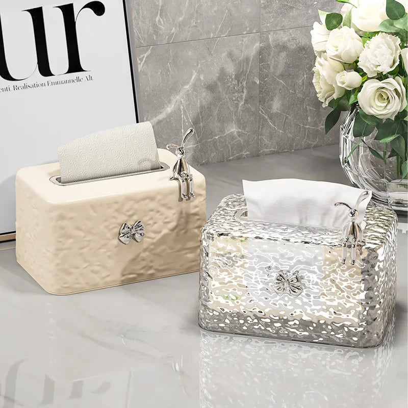 Transparent Tissue Box Living Room Coffee Table Water Wave Spring Table Paper Drawer Box High End Luxury Home Storage Drawer Box