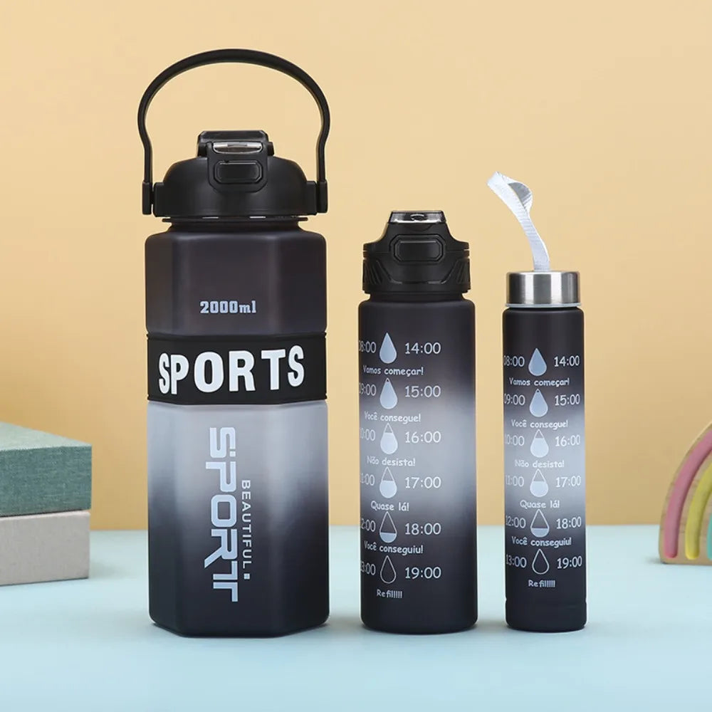 Three Piece Set Sports Water Bottle Set Large Capacity Hexagon Leak Proof Colorful Cup Portable Frosted Fitness Sports Kettle