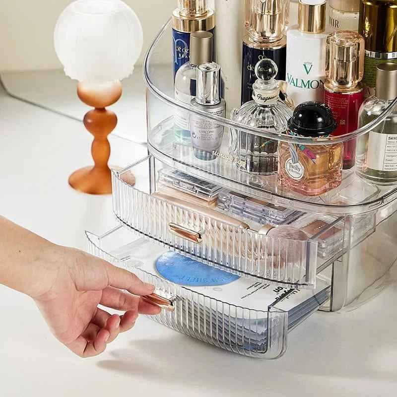 Transparent Desk Makeup Organizer Box, Large Capacity Cosmetic Jewelry Storage Drawer Bathroom Dressing Table Sundries Container