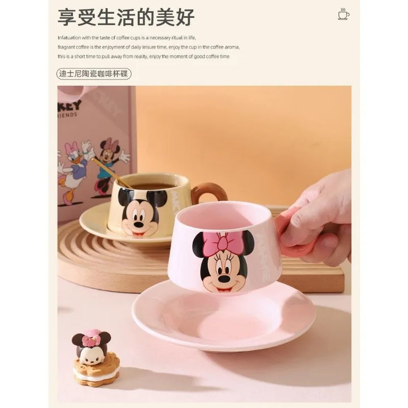 Disney Cartoon Animation Mickey Mouse Ceramic Coffee Cup Practical Gift for Girls High-end Home Drinking Cup and Saucer Set