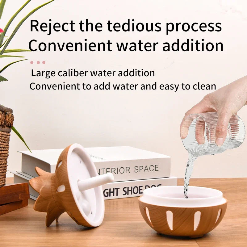 New Vintage Elegant Creative Wood Grain Flower Humidifier USB Mini Silent Home Office Desktop Colorful Wisp Empty Aroma Diffuser