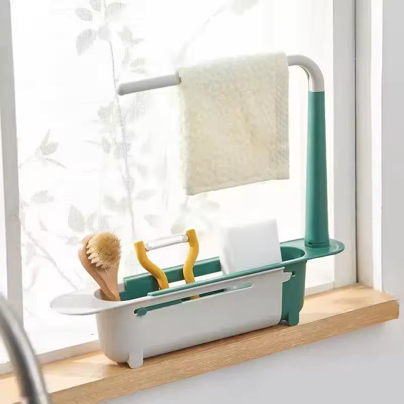 Multifunction Telescopic Sink Drain Rack Sponge Holder Expandable Storage Basket Organizer Dishcloth Rack Kitchen Accessories