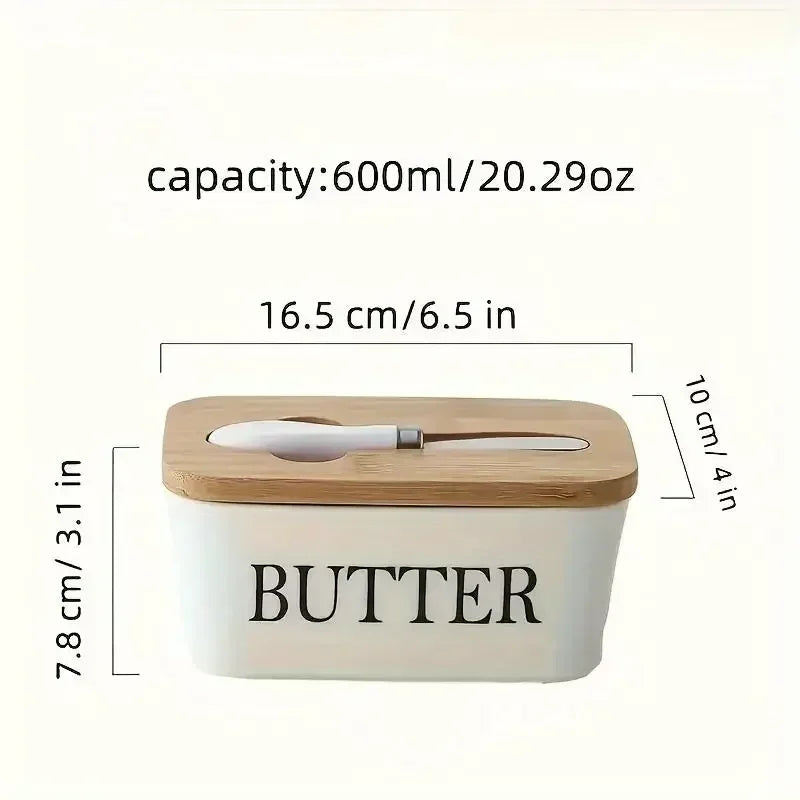 Ceramic Butter Boxes Dishes Cans Cheese Trays Vertical Containers Kitchen Food Storage Containers with Round Wooden Covers