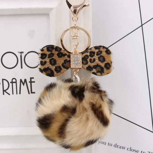 Fashionable and sexy leopard print bow multi-color plush keychain neutral plush car pendant bag creative pendant gift