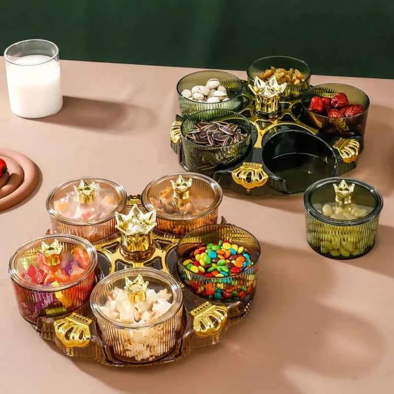 Rotating Snack Organizer Fruit Plate 5 Section Separable Storage Container Tea Table Candy Jar Reusable Dried Fruit Jar