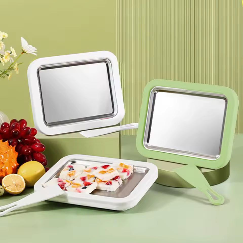 Ice Cream Maker Pan with 2 Scrapers Ice Cream Maker Plate Multifunctional Cold Sweet Fried Food Plate Rolled Ice Cream Maker