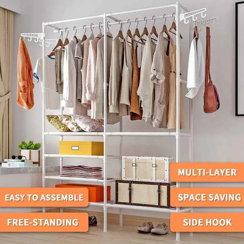 Clothes Hanger Coat Rack Floor Hanger Storage Wardrobe Clothing Drying Racks Free-standing and Movable