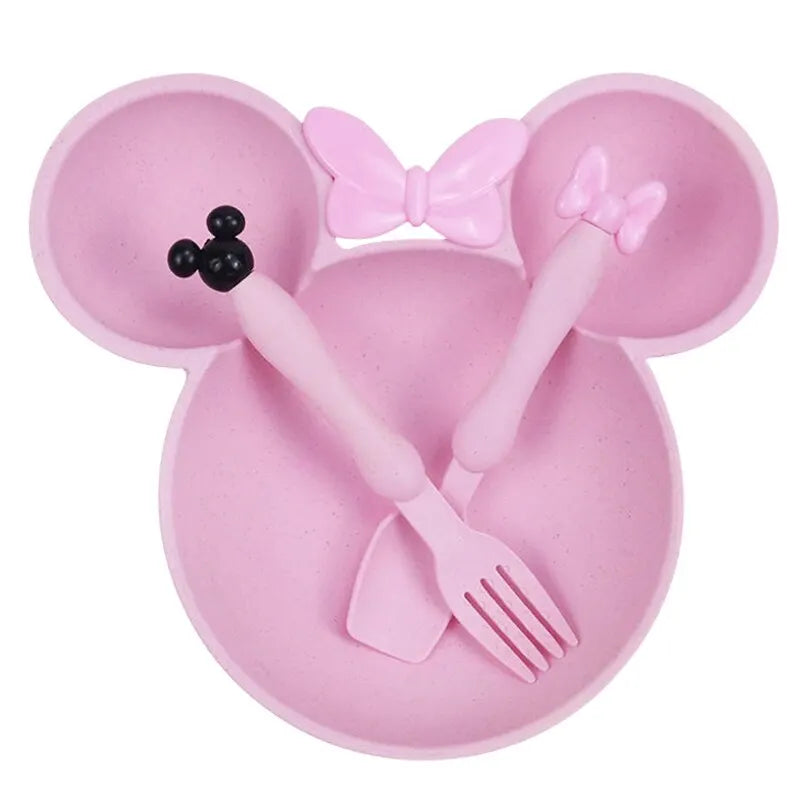 Wheat Straw Baby Cartoon Tableware Set Children's Dishes Kids Dinner Platos Baby Feeding Plate Training Bowl Spoon Fork