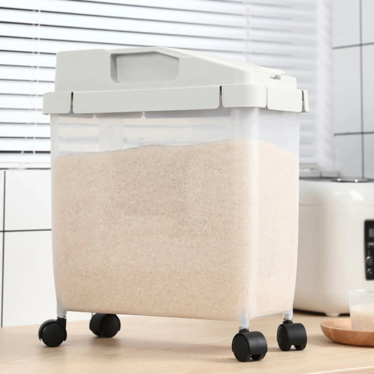 Airtight 20 lbs Rice Storage Container with Wheels, Measuring Cup - Ideal for Rice Flour Cereal Pet Food