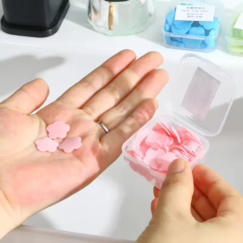 100Pcs Disposable Soap Paper Portable Hand Washing Toilet Soap Slice Petal Soaps Flakes Household Travel Skin Friendly Fresh