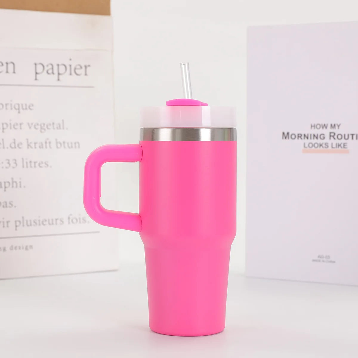 14oz Car Mug with Handle Double-layer Vacuum Coffee Cup Portable Water Cup Large Capacity 304 Stainless Steel Travel Thermal Cup