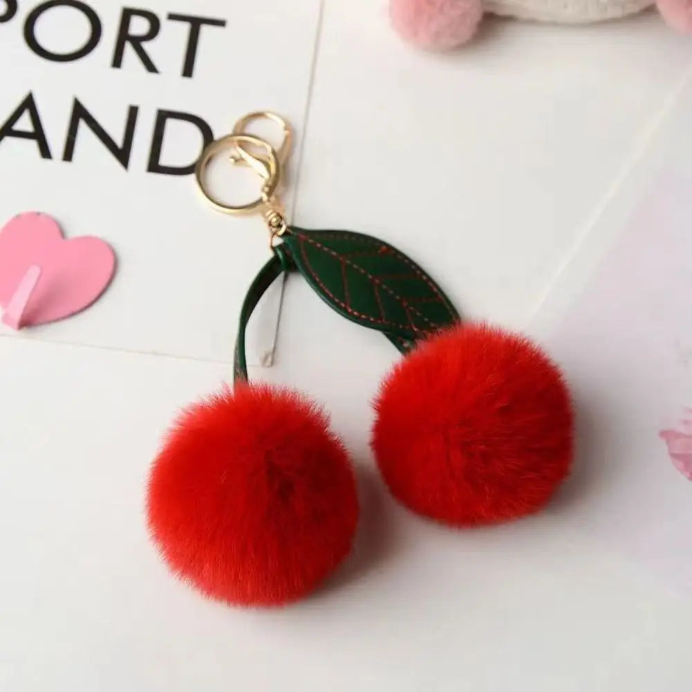 Cherry Plush Toy Keychain Otter Rabbit Hair Kawaii Cartoon Keychain Colorful Fluffy Women's Bag Pendant Backpack Car Key Pendant