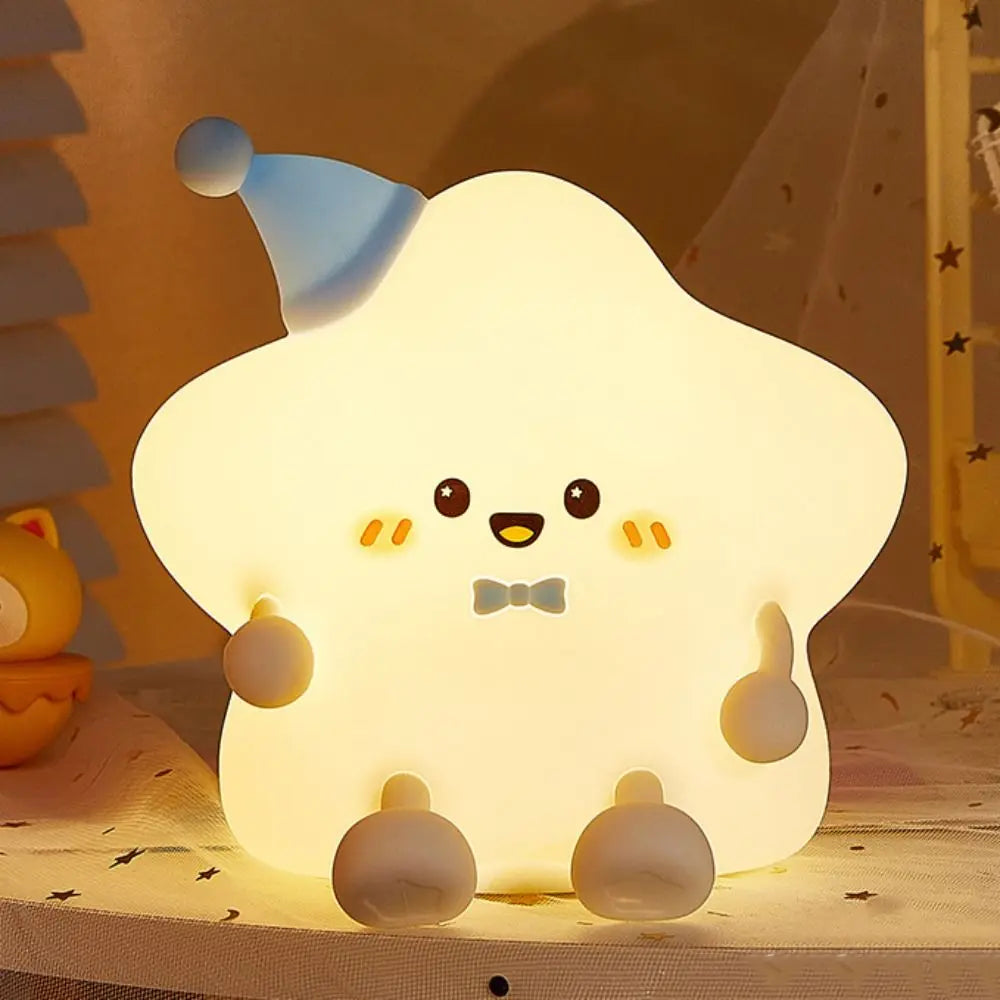 Rechargeable USB LED Star Night Light Colorful Light Soft Silicone Touch Table Lamp Glowing Effect Remote Control Bedside Light